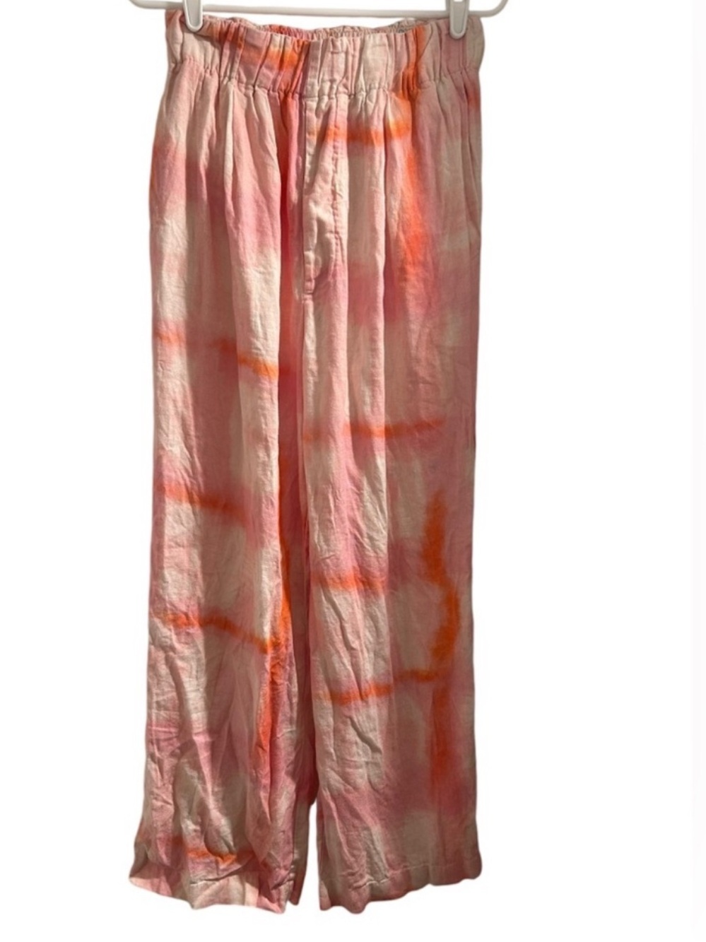 WhiteSand White Sand Tie Dye Wide Leg Linen Elastic Waist Pants Summer Beach